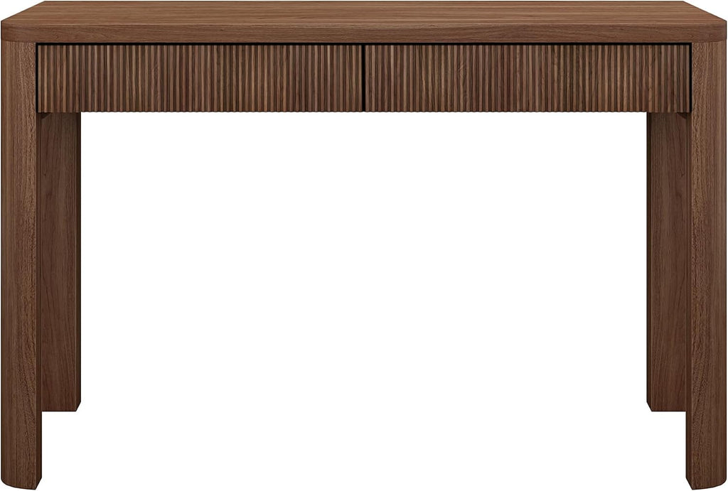 Henn&Hart 47.5'' Modern Rectangular Wooden Fluted Home Office Desk, Computer Desk, Ribbed Writing Table with 2 Drawers for Home Office, Medium Walnut
