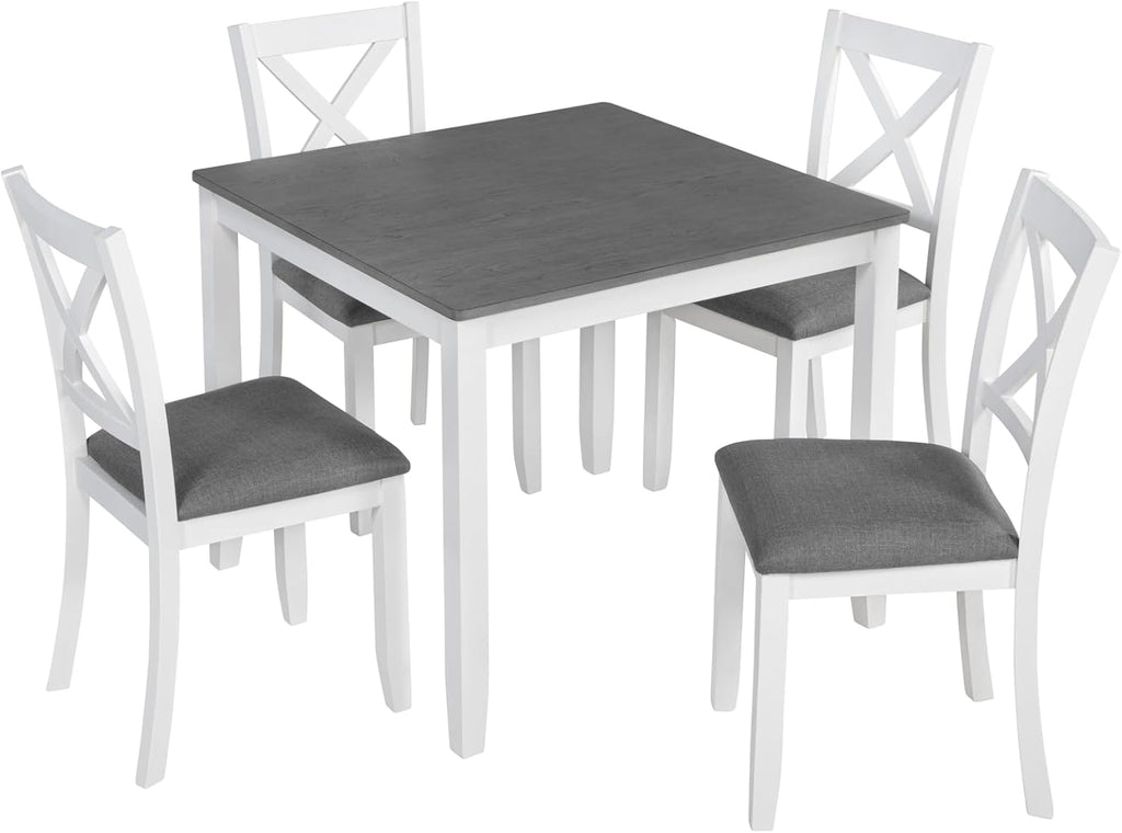 5-Piece Dining Table Set for 4, Kitchen Dining Table with 4 Soft Cushioned Solid Wood Chairs, Ideal for Home or Restaurant Use.(Gray & White_Small)