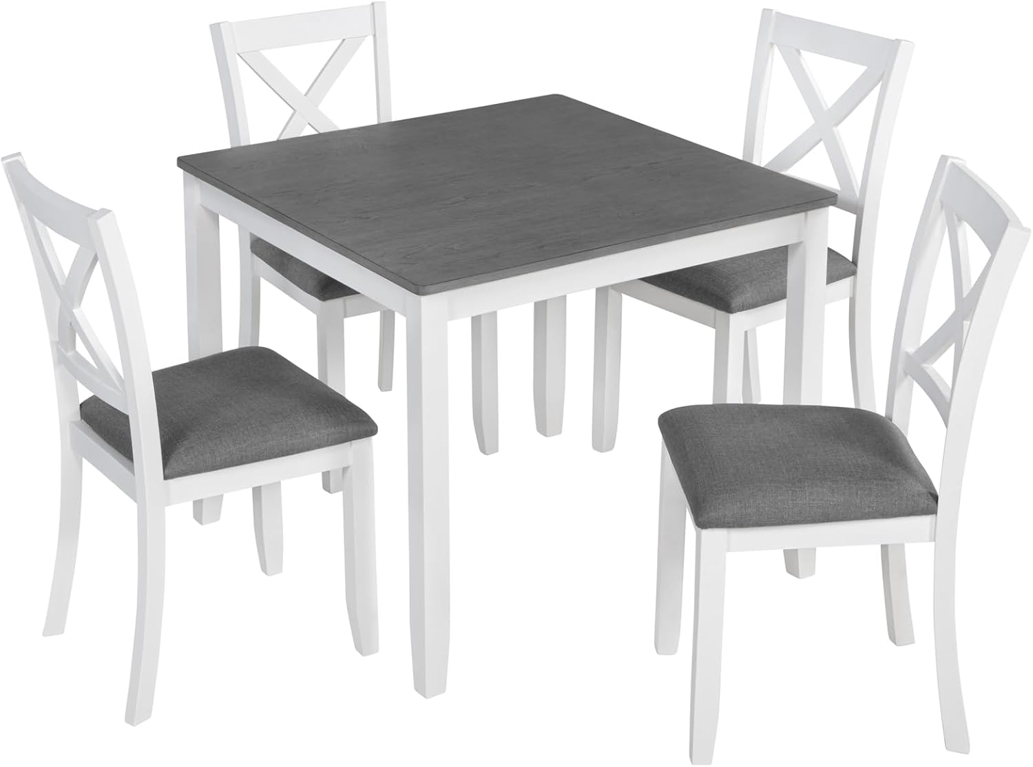 5-Piece Dining Table Set for 4, Kitchen Dining Table with 4 Soft Cushioned Solid Wood Chairs, Ideal for Home or Restaurant Use.(Gray & White_Small)