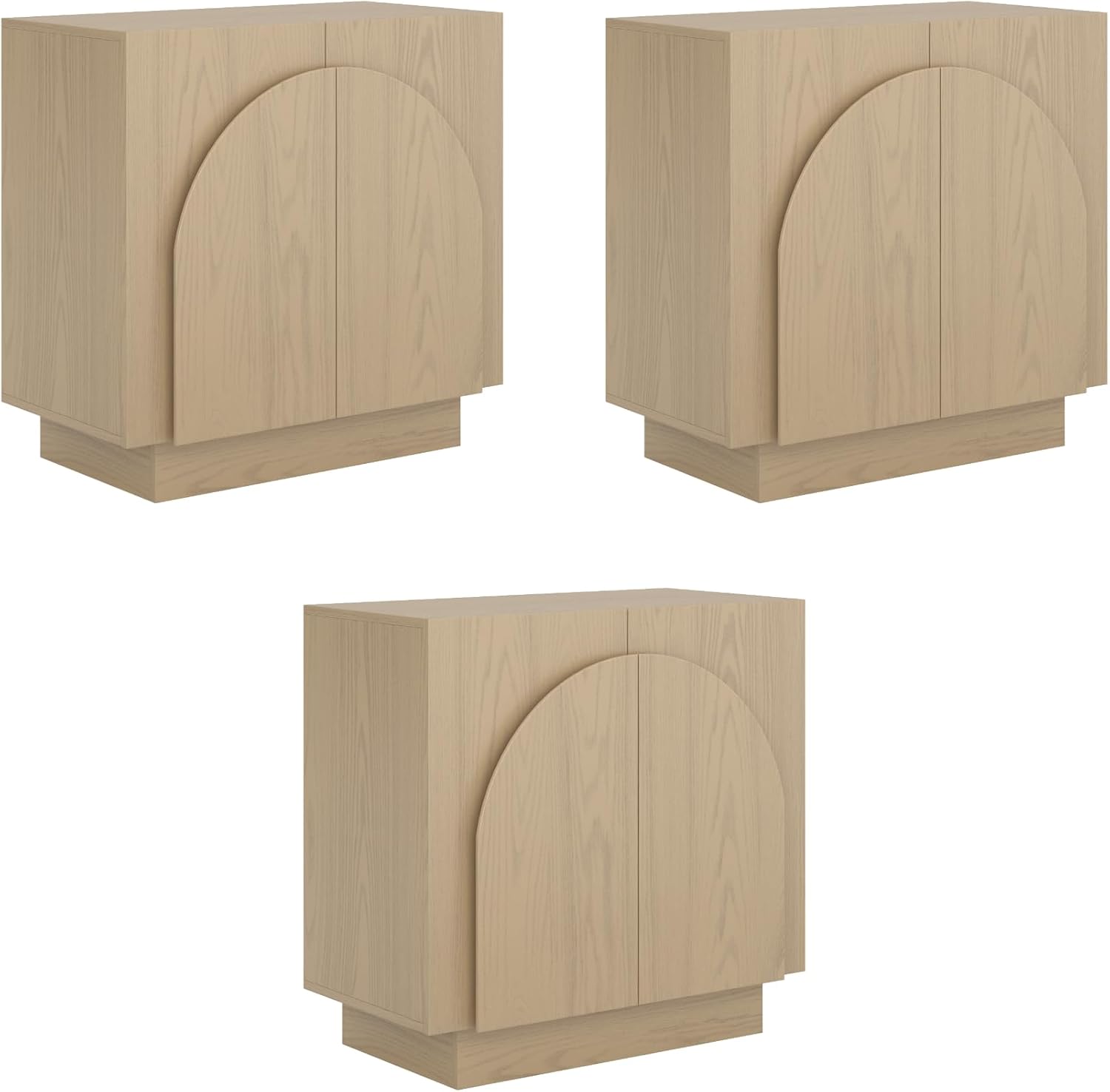 Nathan James Iris Mid-Century Modern Credenza, Light Brown TV Stand, Living Room Wood Storage Cabinet with Arched Cabinet Doors, White Oak, Set of 3