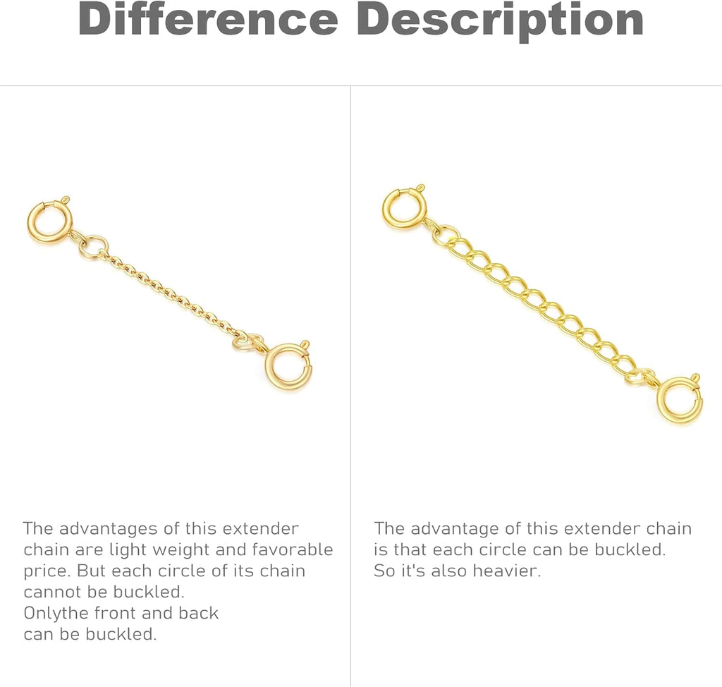 10k Real Gold 1'/1.5'/2'/3'/4' Necklace Extender Chain, Durable Strong Removable Gold Chain Extender, 10k Gold Adjustable Extension Chain for Necklace Bracelet Anklet