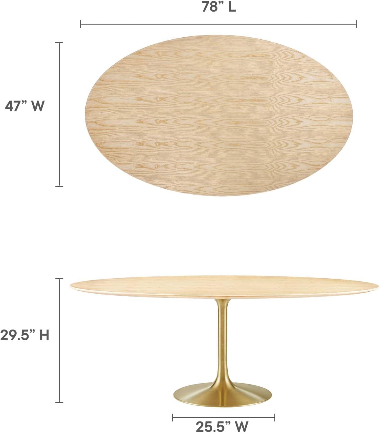 Modway Lippa Dining Table, 78', Gold Natural