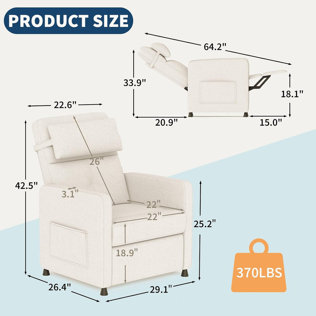 GarveeHome Electric Recliner Chair Living Room Power Recliner Adjustable Backrest & Footrest with Massage & Heat & Charging Ports & Lumbar Support(Beige)