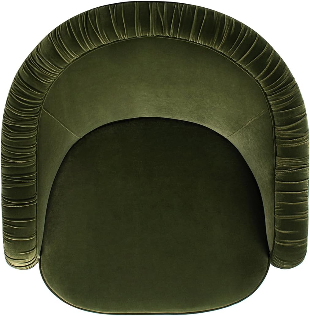 Jennifer Taylor Home Serena 31.5' Ruched Barrel Back Accent Arm Chair with Bullion Fringe, Olive Green Performance Velvet