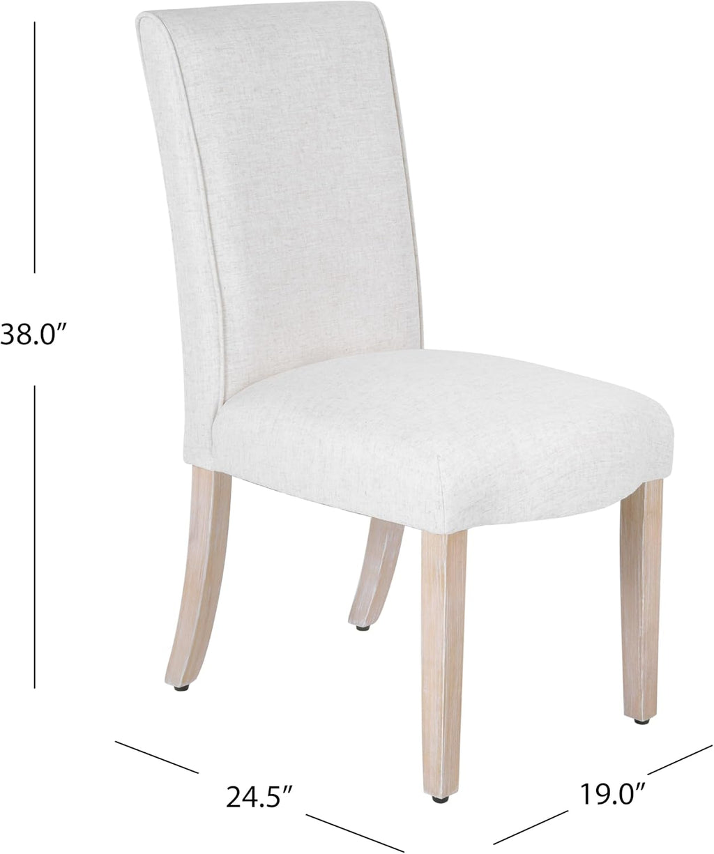 Homepop Scalloped Detail Dining Chair|Upholstered Parsons Dining Chairs |Decorative Home Furniture, Cream Textured Woven (Set of 2)