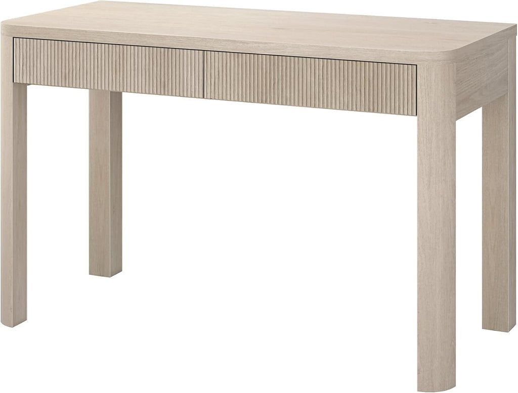 Henn&Hart 48' Fluted Modern Rectangular Wooden Home Office Desk Computer Desk Writing Table with 2 Ribbed Storage Drawers for Bedroom, Living Room, or Home Office, Beech White
