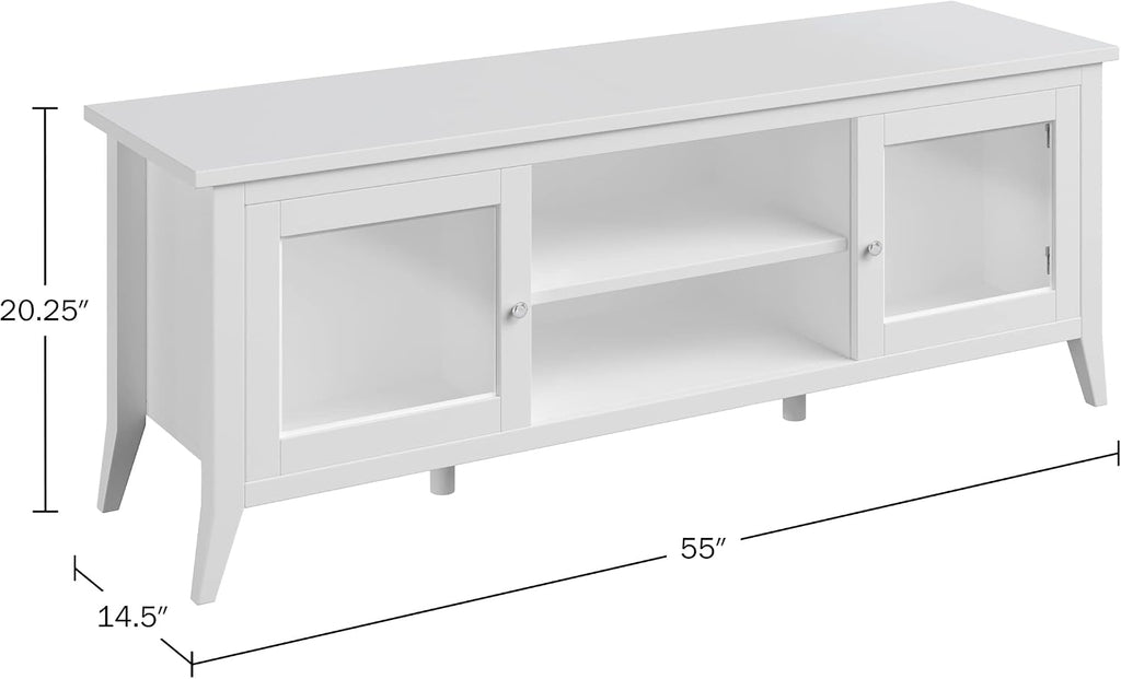 TV Stand - 55-inch Storage Cabinet with 2 Cubbies and 2 Shelves - Entertainment Center for Living Room, Bedroom, or Entryway by Lavish Home (White)