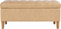 HomePop 40' Button Tufted Storage Bench with Cone Wood Legs - Sand Faux Leather