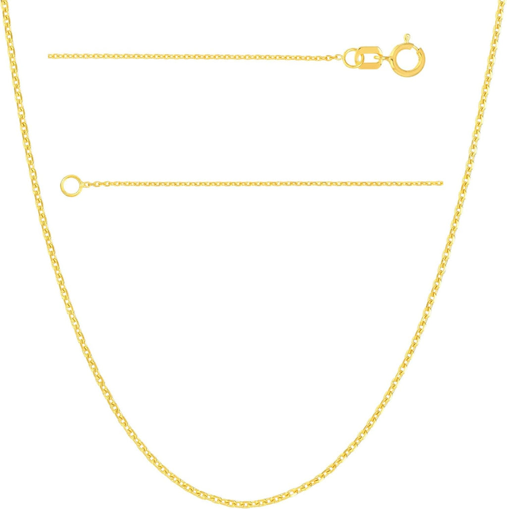 JEWELHEART 14K Solid Gold Cable Chain Necklace –0.6mm 0.65mm 0.8mm 0.95mm Thin Diamond Cut Link Chain for Women – Dainty Real Yellow Gold Pendant Necklace 16–24 Inch