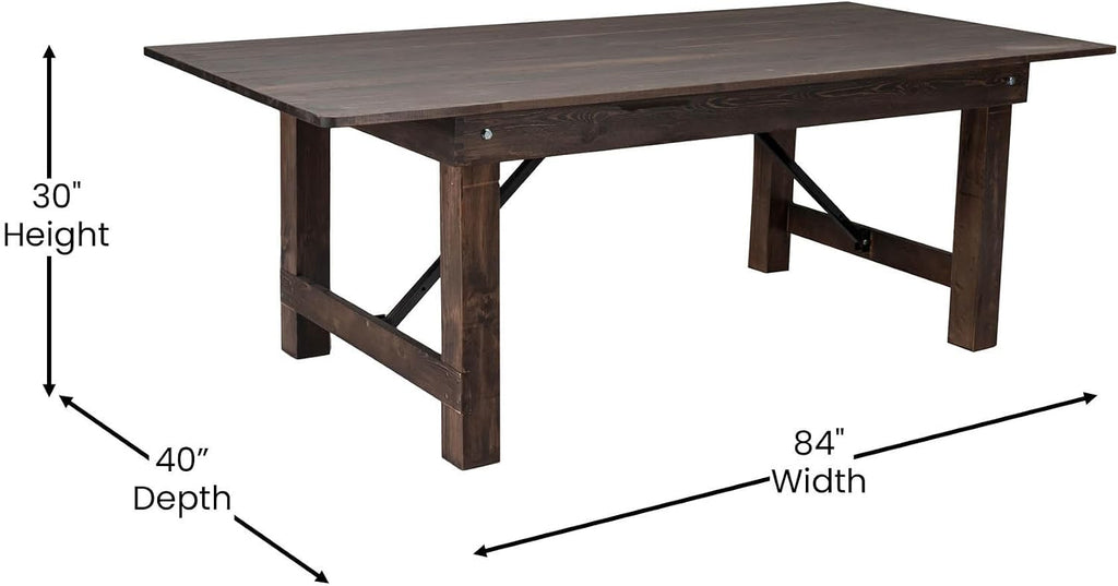 Flash Furniture HERCULES 7' x 40' Rectangular Antique Rustic Solid Pine Folding Farm Table, Mahogany