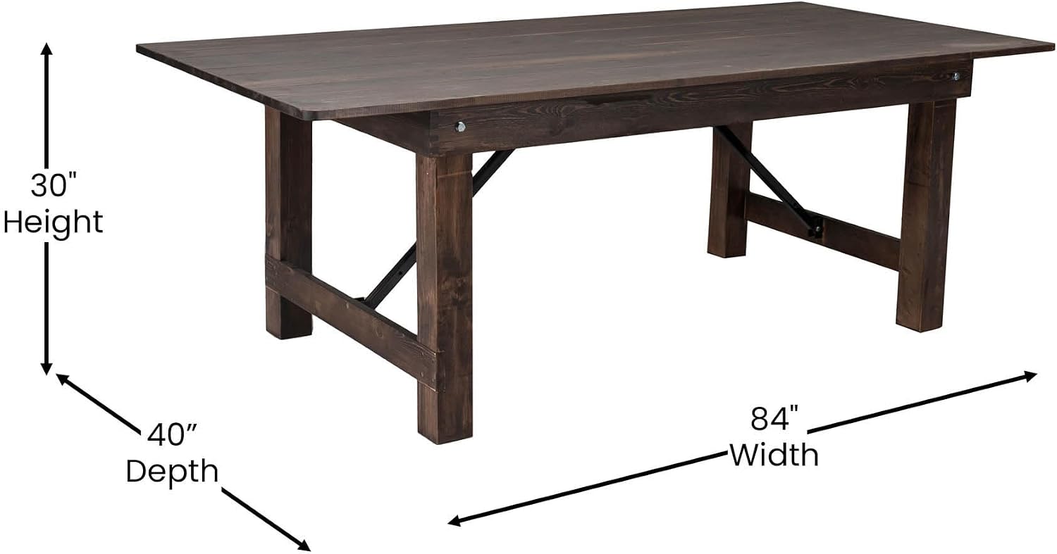 Flash Furniture HERCULES 7' x 40' Rectangular Antique Rustic Solid Pine Folding Farm Table, Mahogany
