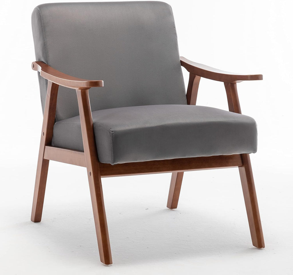 Container Furniture Accent Chair with Microfiber Upholstery and Solid Wood Frame, Classic Mid-Century Modern Living Room Furniture for Extra Seating, Grey