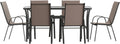 Flash Furniture Brazos Commercial Outdoor Dining Set, 60' Tempered Glass Patio Table with Umbrella Hole, 6 Stack Chairs with Flex Comfort Seats and Backs, Brown/Black