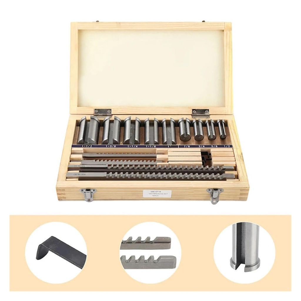 18pcs CNC Keyway Broaches Set Bushing Shim Set 1/2-1-1/2 Broach Bushing Shim Set Inch Sized High Speed Steel Cutting Tool with Precision Ground Teeth