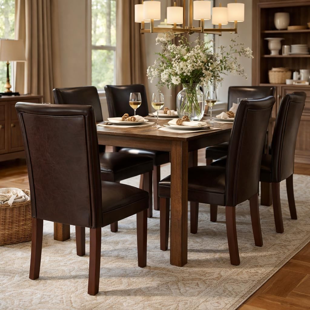 HomePop Parsons Upholstered Accent Dining Chair, Set of 2, Dark Brown Faux Leather