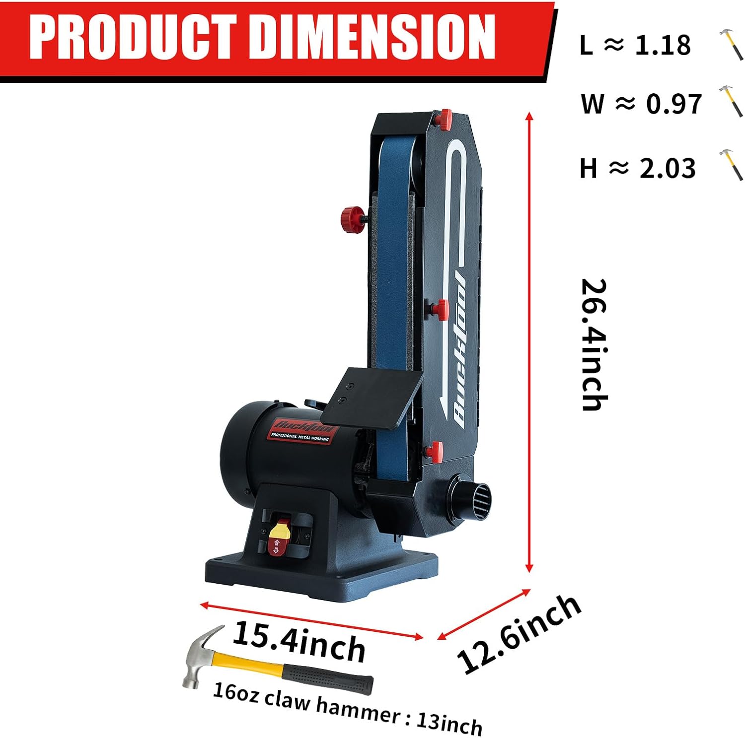 Bucktool 2 x 48 Belt Sander, 1 HP 7A 4500 FPM Bench Belt Sander for Knife Making, Metalworking and Stock Removal, Flat and Curved Sanding Design, Quick Belt Change