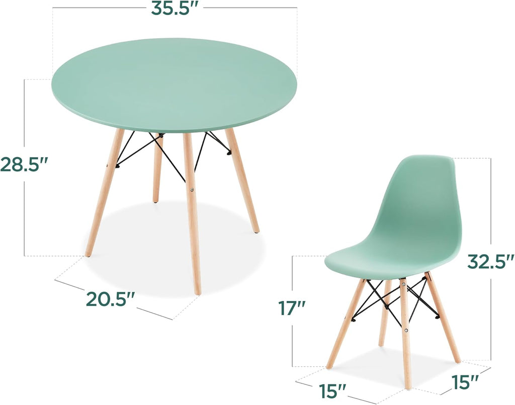 Best Choice Products 5-Piece Dining Set, Compact Mid-Century Modern Table & Chair Set for Home, Apartment w/ 4 Chairs, Plastic Seats, Wooden Legs, Metal Frame - Light Green/Oak