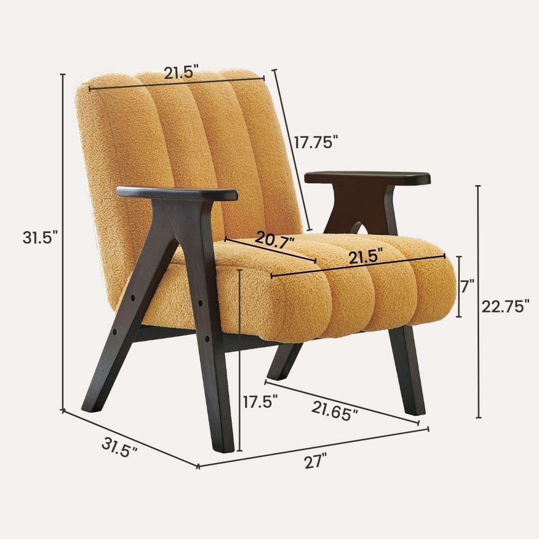 Roundhill Furniture Rella Modern Teddy Sherpa Accent Chair with Espresso Wood Frame, Yellow