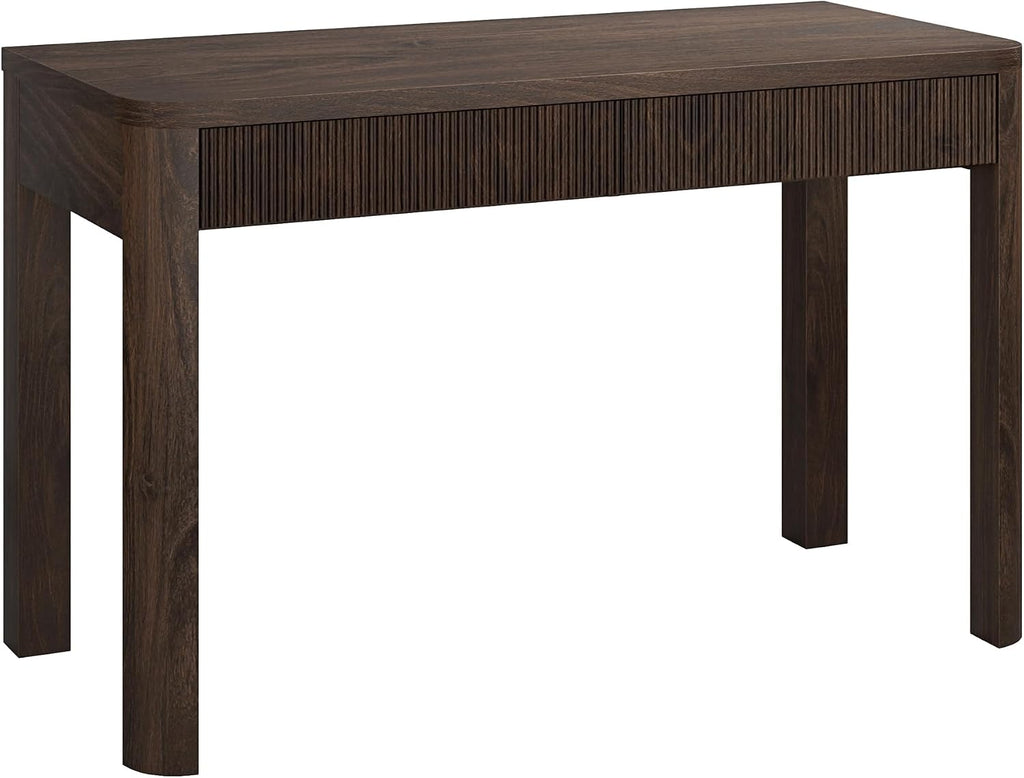 Henn&Hart 48' Fluted Modern Rectangular Home Office Desk Computer Desk Writing Table with 2 Ribbed Storage Drawers for Bedroom, Living Room, or Home Office, Rich Brown