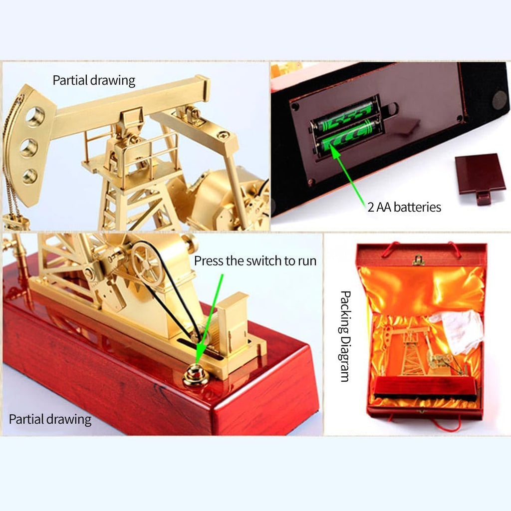 3D Electric Metal Oil Well Pump Jack Model, DIY Industrial Mechanical Model Toy Gift, Creative Desktop Ornament Decoration, Science Eductional Toy