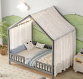 Bellemave Full House BedFrame with Canopy, Montessori Floor Bed, House Bed with Rails for Kids, Gray