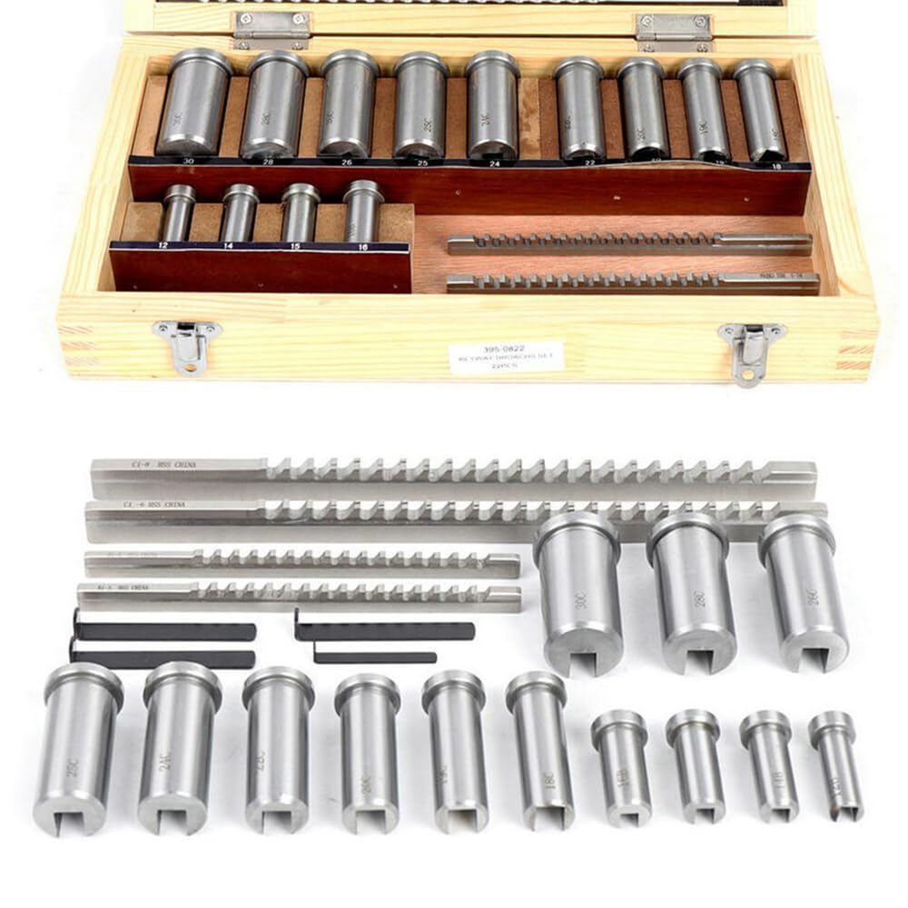 Keyway Broach Sets Industrial Tools, 22Pcs Machinery Keyway Tools for Lathe Metric Size 4/5mmB1 6/8mmC Broaches 13Pcs Bushings 5Pcs Shims Metalworking Tool