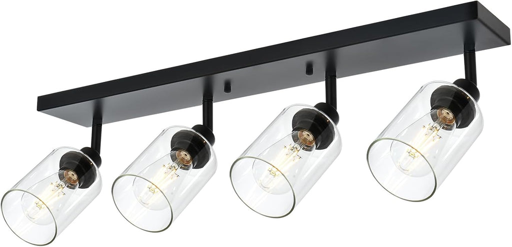 4 Light VINLUZ Vanity Wall Light with Clear Glass Shade Indoor Bathroom Fixture Multi-Directional Rotating Metal Ceiling Spotlight Fixture with Adjustable Track Heads