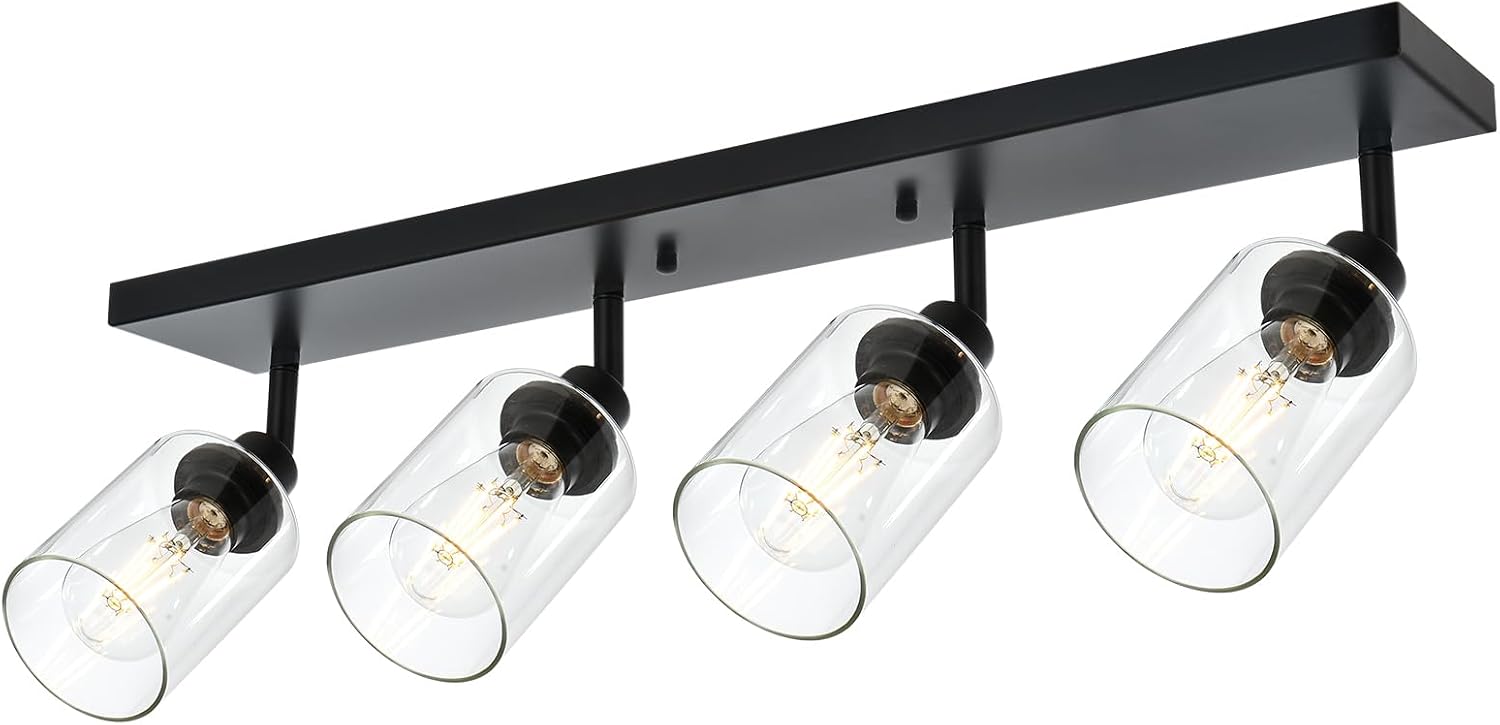 4 Light VINLUZ Vanity Wall Light with Clear Glass Shade Indoor Bathroom Fixture Multi-Directional Rotating Metal Ceiling Spotlight Fixture with Adjustable Track Heads