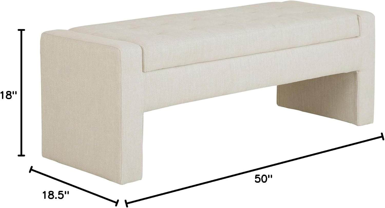 Madison Park Gillian Entryway Accent Storage Bench, Button Tufted & Upholstered Padded Seating Bench for Living Room, Compact Bed End Bench with Lift-Top Hidden Storage, Bedroom Furniture, 50'W, Cream