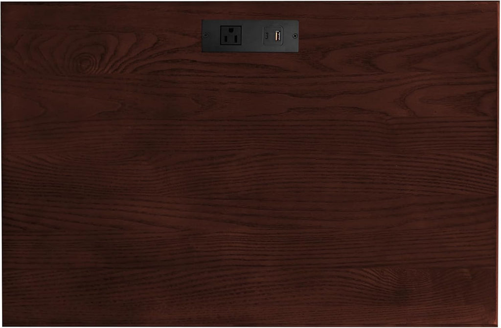 Leick Home 10522 Laurent Nightstand with Drawer, Door with USB-C Fast Charging Station and AC/USB Outlet, 2-Pack, Chocolate Cherry