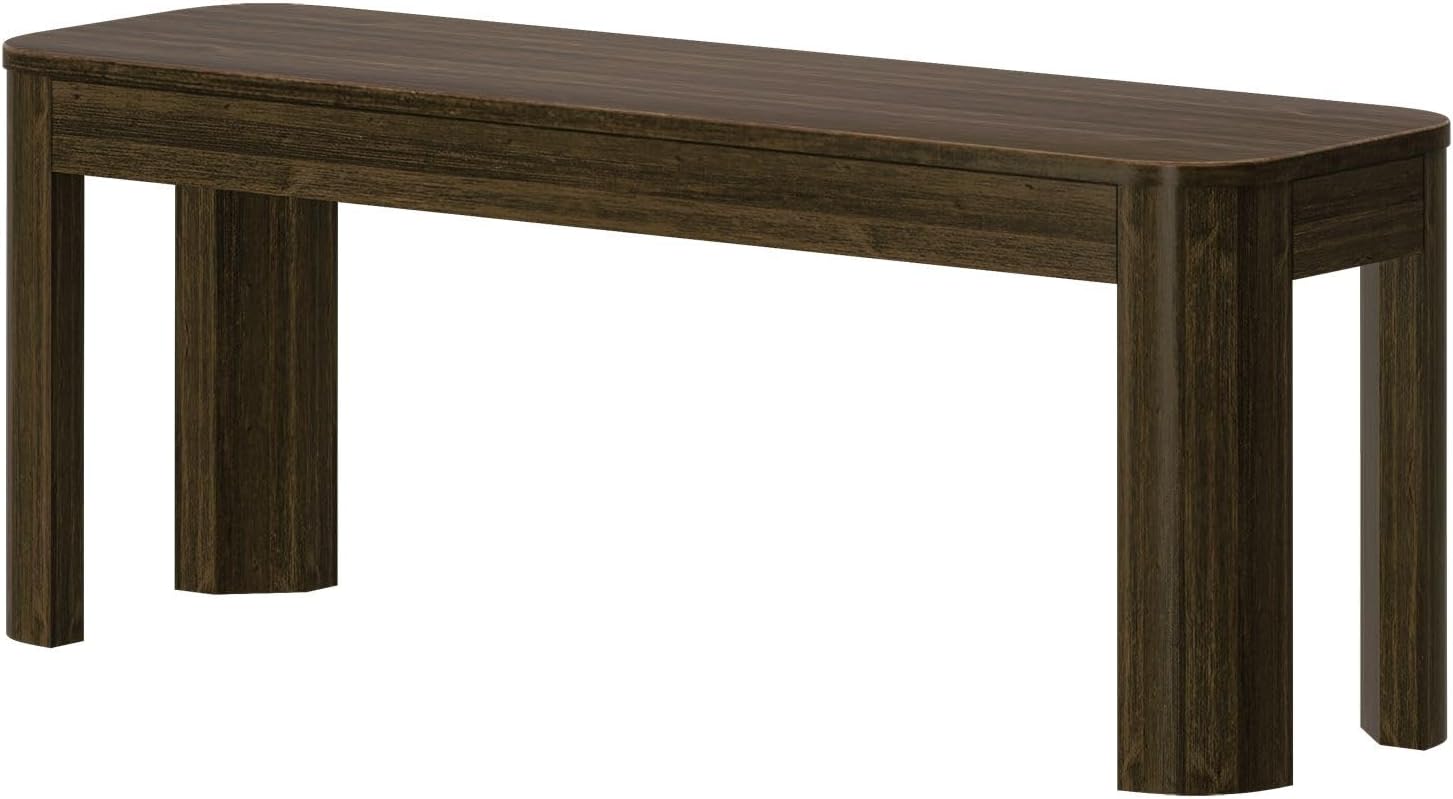 Plank+Beam Contour Bench, Modern Rounded 46 Inch Dining Bench, Bench for 60 Inch Kitchen Table, Walnut