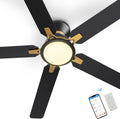 SMAAIR Smart Ceiling Fans with Lights, 52 Inch Low Profile Ceiling Fan with Remote/App/Voice Control via Alexa/Google Assistant/Siri, Flush Mount Modern Ceiling Fans for Bedroom, Reversible,Black/Gold