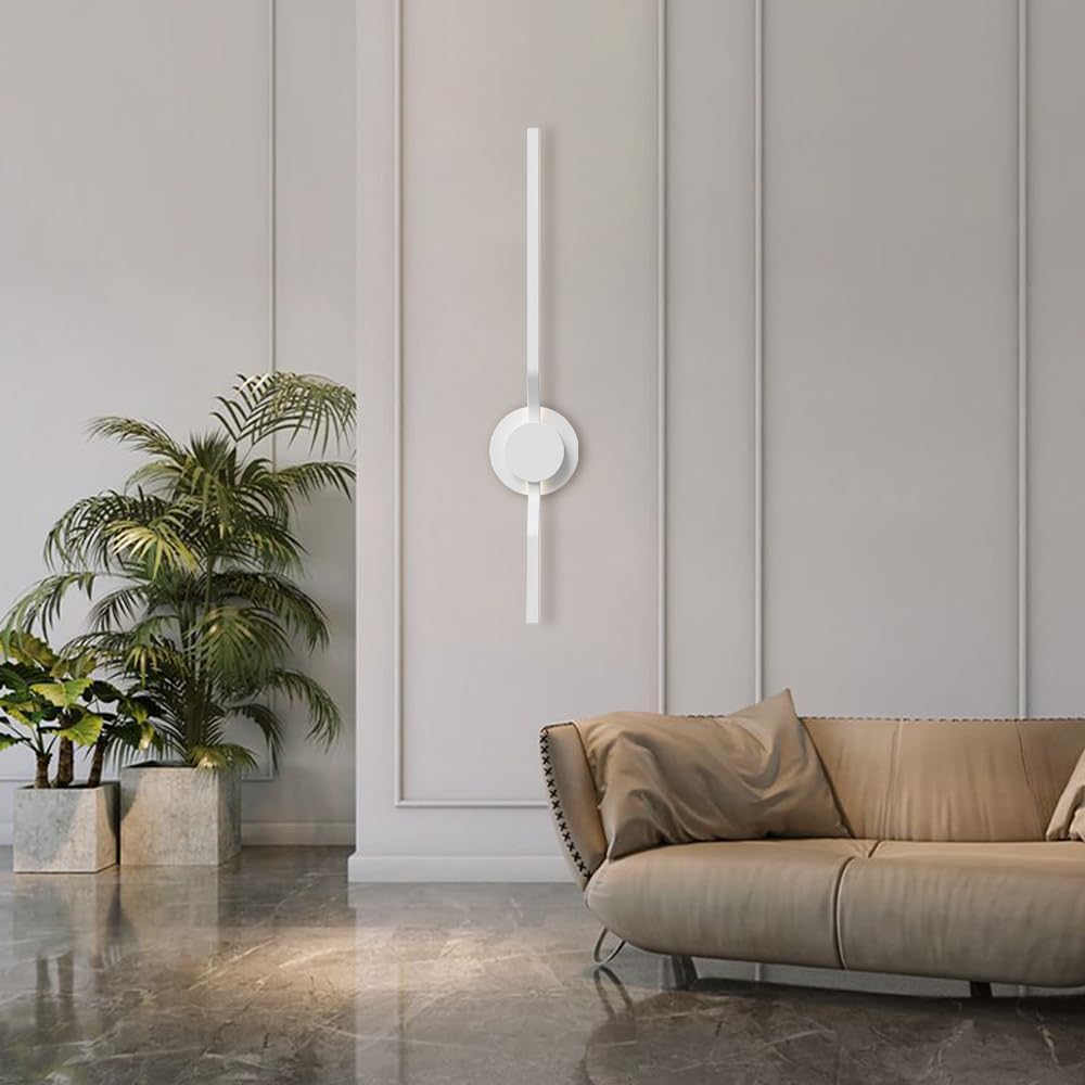 Modern Linear LED Wall Light, Geometric Long Strip Wall Lighting Fixtures, Dimmable Ultra-Thin Metal Wall Sconces with Remote, Indoor Decorative Wall Amp for Bedroom Bedside