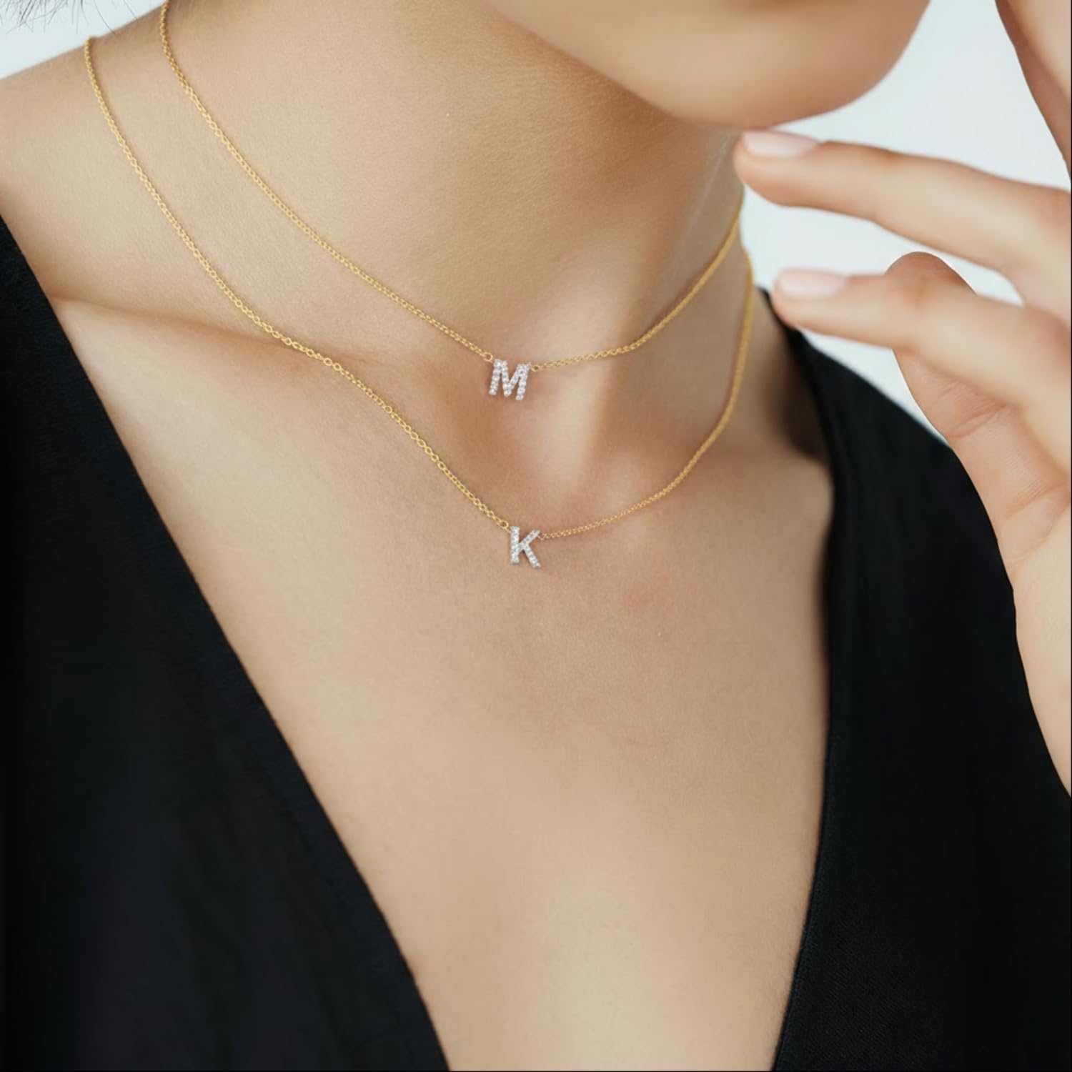 OAK & LUNA - 14K Solid Gold A-Z Initial Necklace with Diamonds – Dainty Diamond Letter Necklace – Custom Fine Jewelry Gift for Women