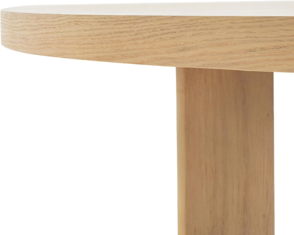 Christopher Knight Home Guma 48' Round Dining Table for 4, Compact MDF Kitchen Table with Pedestal Base, Circle Farmhouse Dinner Furniture for Dining Room, Kitchen, Living Room, Natural