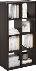 Furinno CUBICLE Book Shelf, 8-Cube Bookshelf, Extra Thick Frame Horizontally & Vertically Reversible Bookcase with Open Back, 14.6' x 30' x 58', for Living Room, Bedroom, Home Office, Black Dark Oak