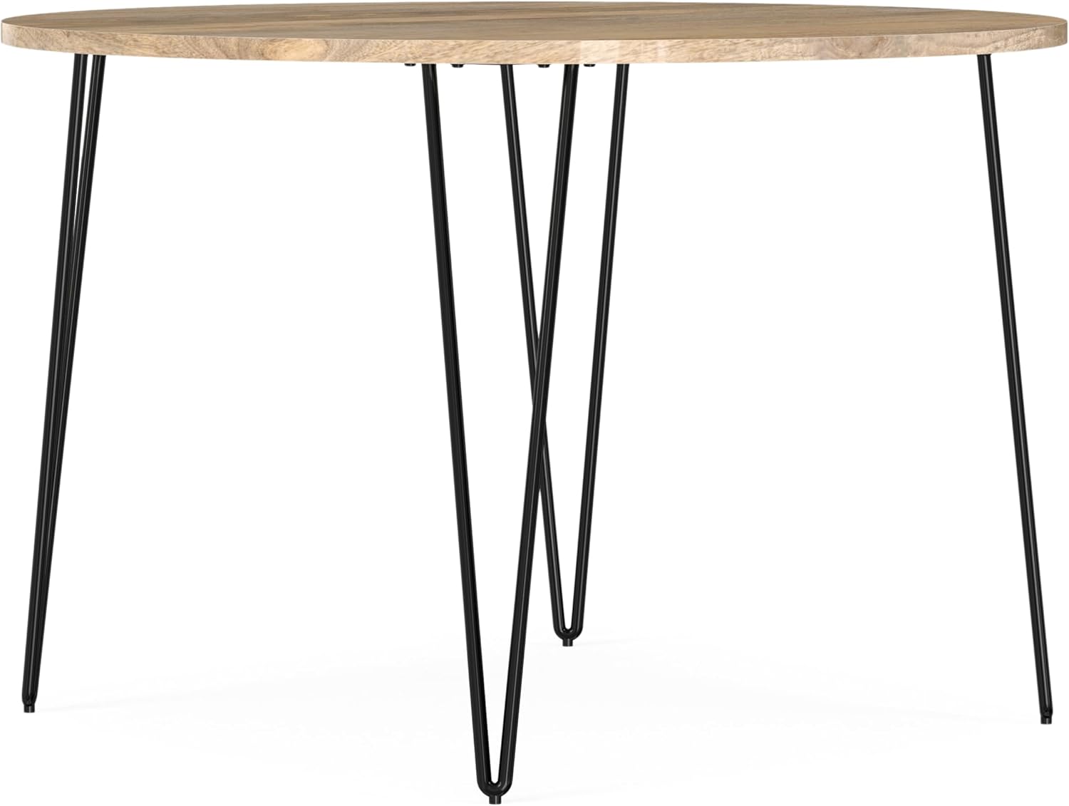 SIMPLIHOME Hunter Dining Table - 45 inch Wide Solid Mango Wood Round Table in Natural, Modern Industrial Style for Dining Room or Kitchen with Black Powder-Coated Iron Base and Hairpin Legs, Seats 4