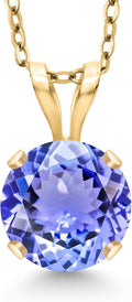 Gem Stone King 14K Yellow Gold Blue Tanzanite Pendant Necklace for Women | 0.90 Cttw | Gemstone December Birthstone | Round 6MM | With 18 Inch Silver Chain