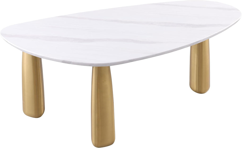 Furniture of America Gavora Modern 79-inch Oval Sintered Stone Top Dining Table with Gold Pedestal Legs, Seats up to 6, Easy Assembly for Home, Kitchen and Living Room, White