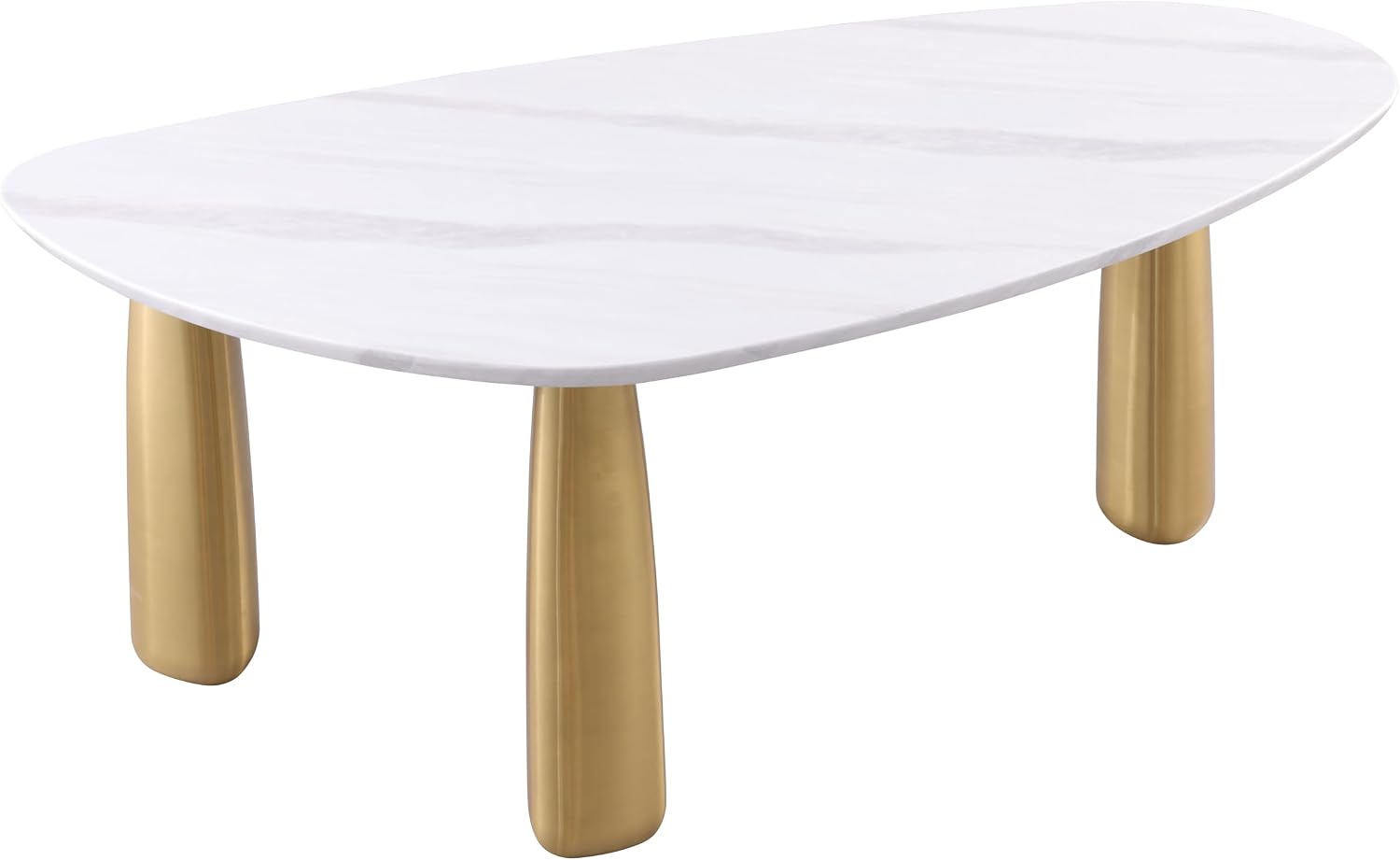 Furniture of America Gavora Modern 79-inch Oval Sintered Stone Top Dining Table with Gold Pedestal Legs, Seats up to 6, Easy Assembly for Home, Kitchen and Living Room, White