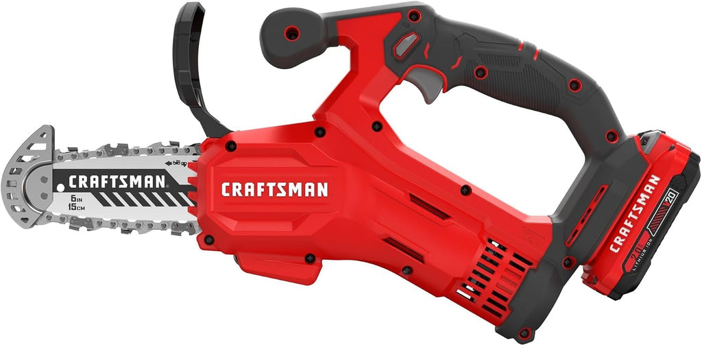 CRAFTSMAN V20 Mini Cordless Chainsaw, Pruning Saw, 6' Chain, Small Handheld Chainsaw, 2Ah Battery and Charger Included, Tree Trimming and Pruning, Compact and Lightweight (CMCCS320D1)