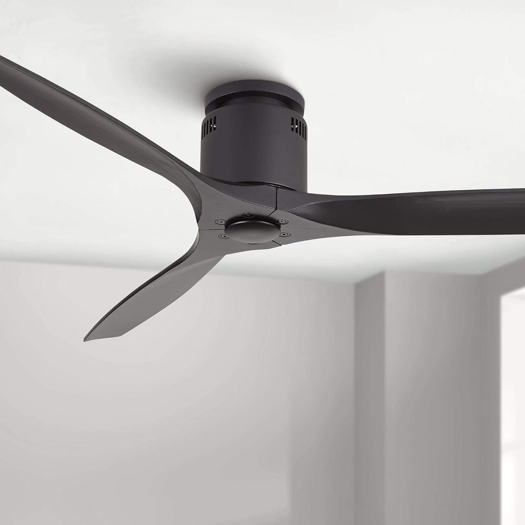 Casa Vieja 52' Windspun Modern 3 Hugger Ceiling Fan with Remote Control Matte Black Solid Wood Low Profile for Living Room Kitchen House Bedroom Family Dining Home Office