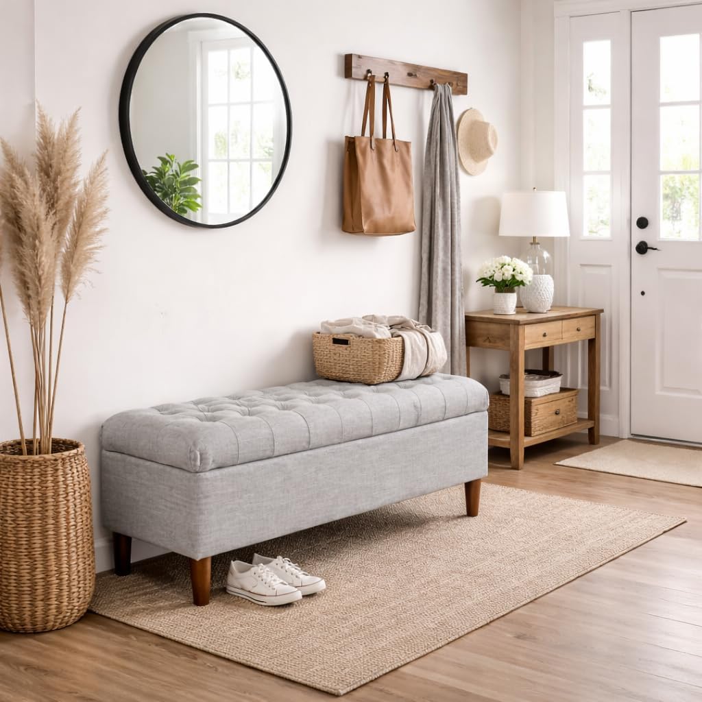 HomePop 40' Ainsley Button Tufted Storage Bench - Gray Woven