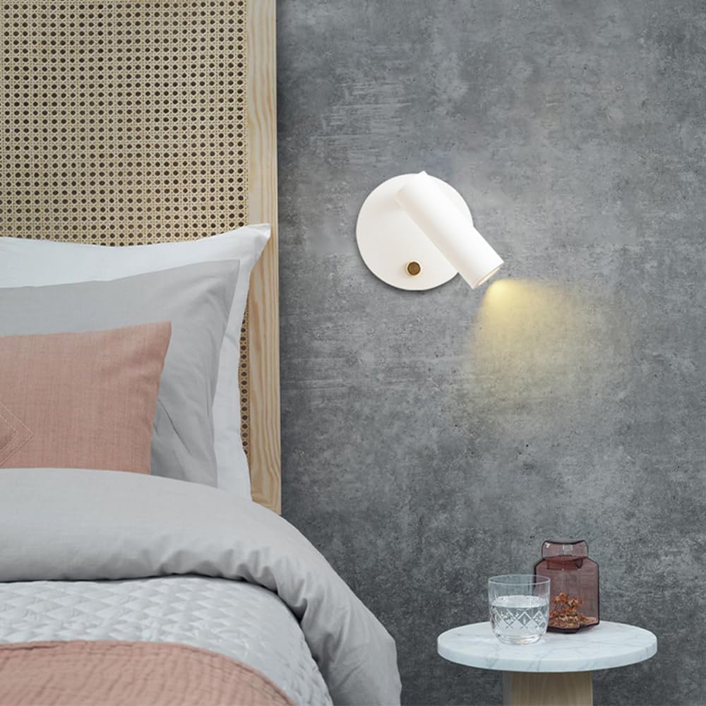 Battery Operated Magnetic Spotlight Wall Sconce – 90°/350° Adjustable LED Rechargeable Stick-On Indoor Reading Lamp, 3000K White Light