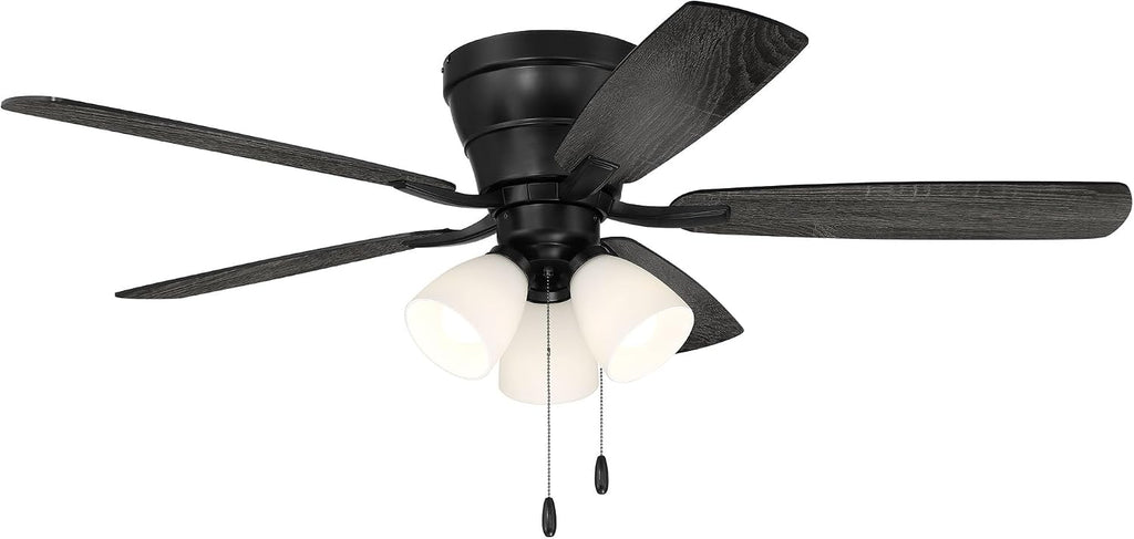 Craftmade 52' Wheeler Indoor Flush Mount 5 Blade Flat Black Finish Ceiling Fan with Optional 3-Light Kit