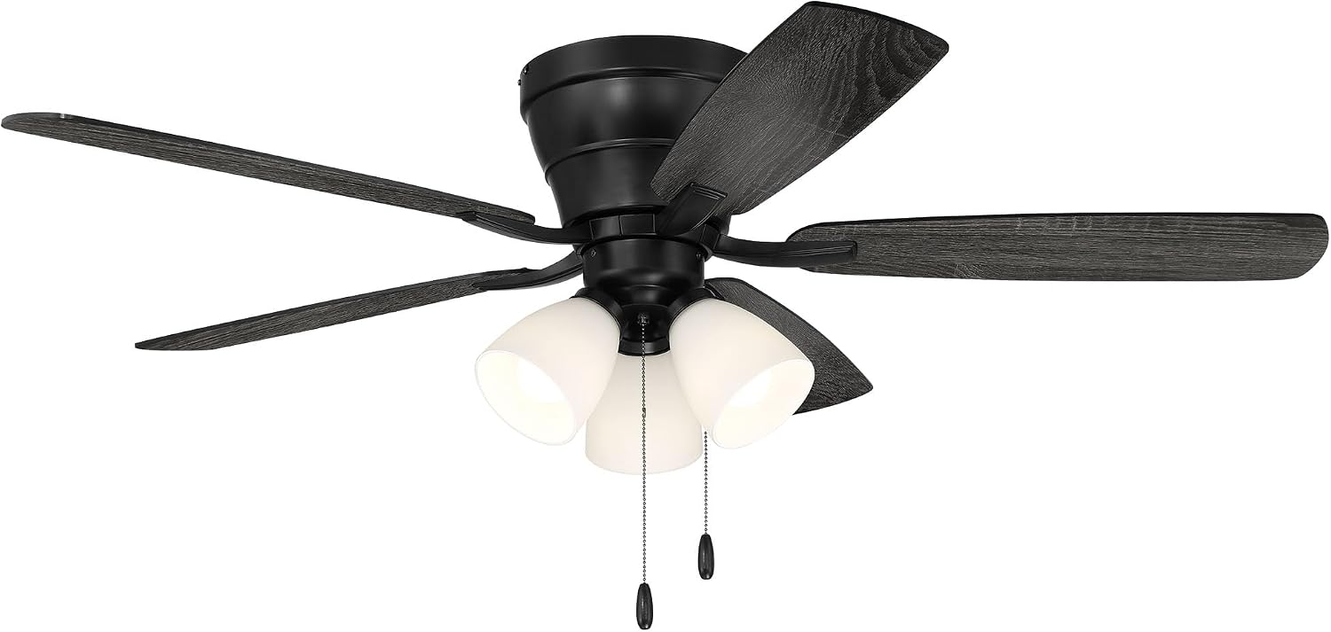 Craftmade 52' Wheeler Indoor Flush Mount 5 Blade Flat Black Finish Ceiling Fan with Optional 3-Light Kit