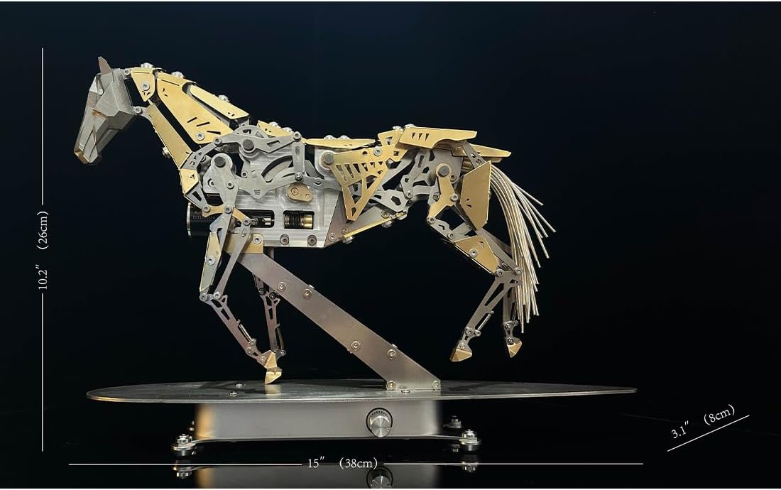 3D Metal Puzzle for Adults, 3D Metal Mechanical Horse Model Kit, Dynamic Moving Bionic Mechanical Horse with Brushless Motor, Bionic Kinetic Animal Assembly Model, Desk Decor & STEM Gift, 300+PCS