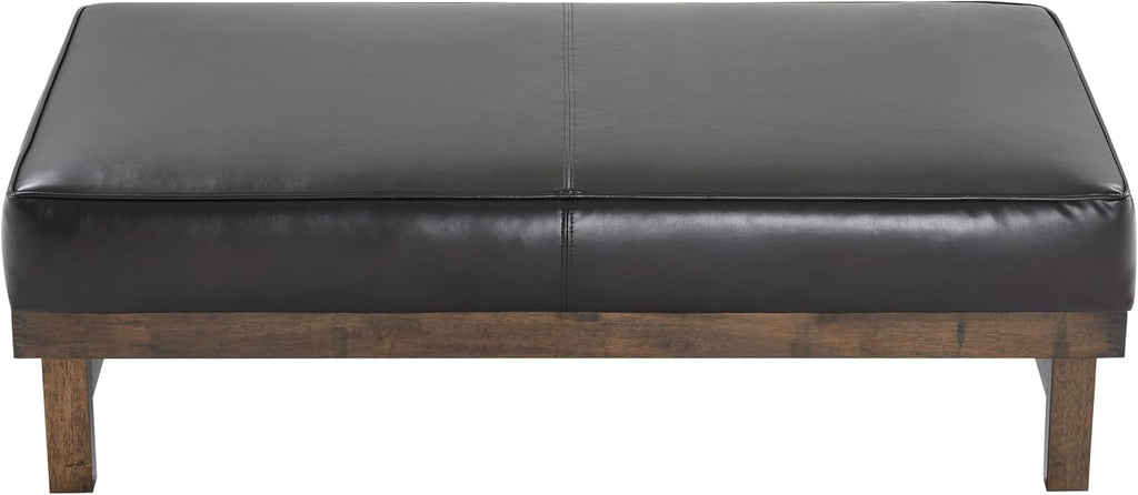 Christopher Knight Home Hillman PU Ottoman with Wood Frame,Rectangular Upholstered Footrest Bench,Non Storage Faux Leather Ottoman Bench for Living Room Bedroom Entryway Home Decor,Brown