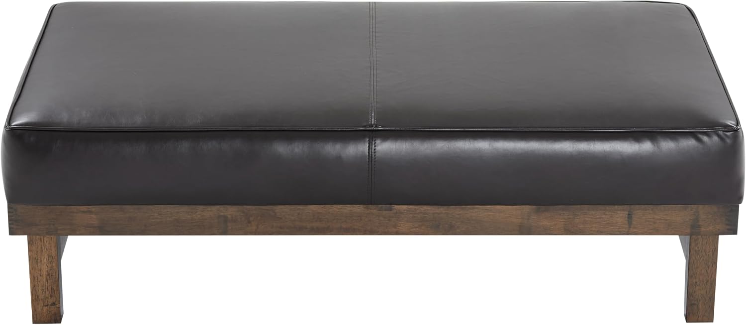 Christopher Knight Home Hillman PU Ottoman with Wood Frame,Rectangular Upholstered Footrest Bench,Non Storage Faux Leather Ottoman Bench for Living Room Bedroom Entryway Home Decor,Brown