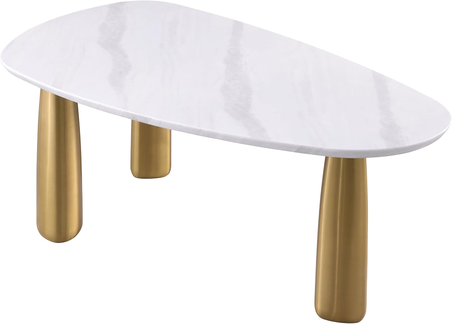 Furniture of America Gavora Modern 79-inch Oval Sintered Stone Top Dining Table with Gold Pedestal Legs, Seats up to 6, Easy Assembly for Home, Kitchen and Living Room, White